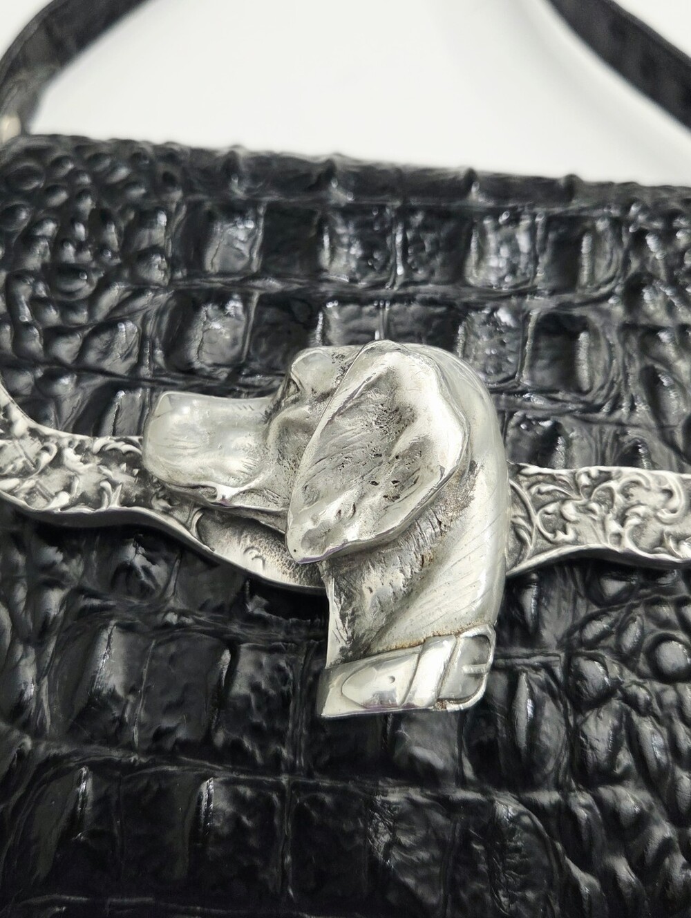 BEAUTIFUL VINTAGE GLEN MILLER FOR ANN TURK DOG HEAD CROC EMBOSSED BAG - Picture 2 of 12